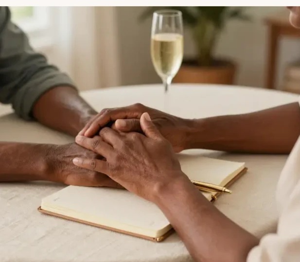 Two people reviewing documents together at a table